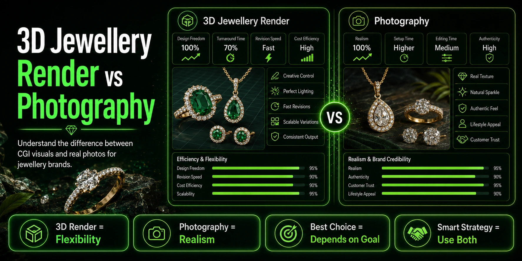 3D Jewellery Render vs Photography